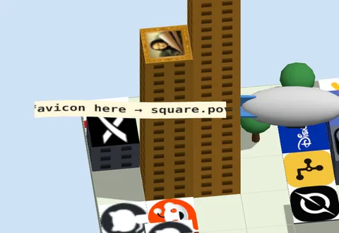 A blimp towing a banner that reads square.pov.town