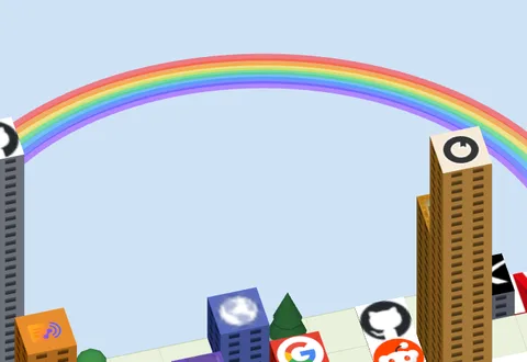 A rainbow standing over the wall after rain