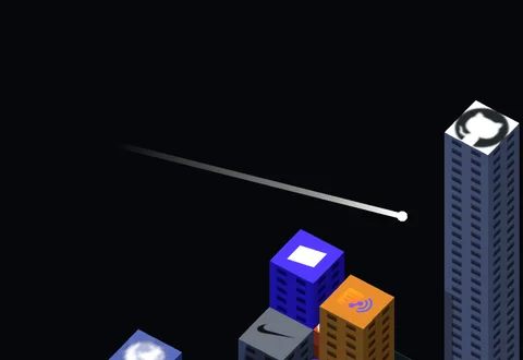 A shooting star streaking over the town at night