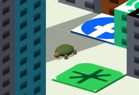 A tortoise crossing the town