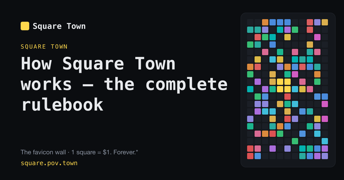 I built a live 3D favicon wall where anyone can evict your square by paying double what you paid. Th logo