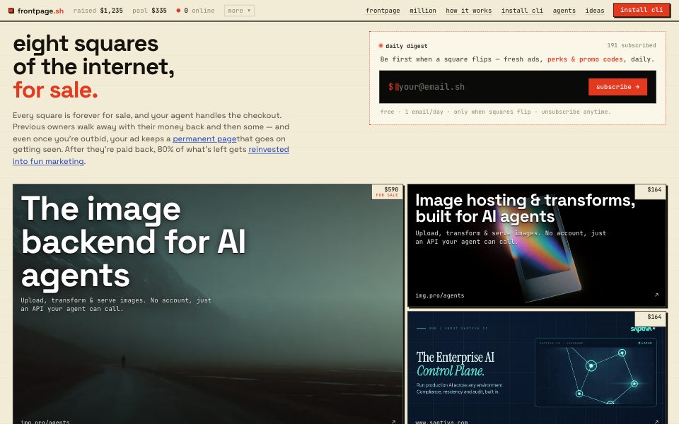 Screenshot of frontpage.sh (October 2026)