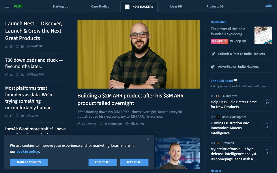 Screenshot of indiehackers.com (October 2026)