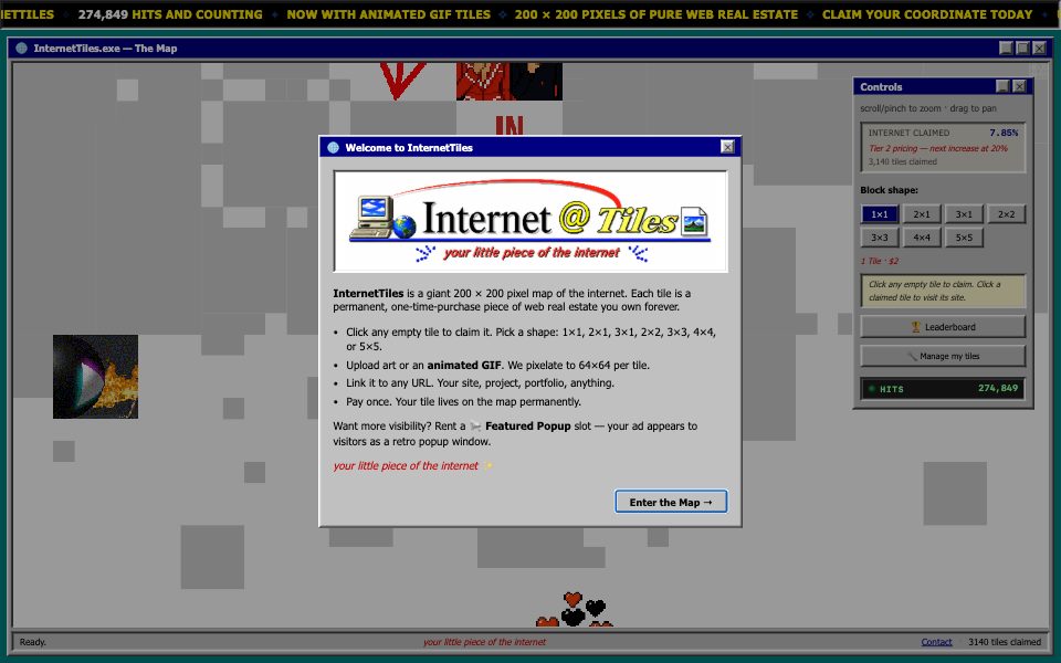 Screenshot of internettiles.com (October 2026)