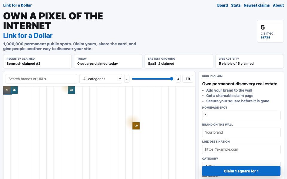 Screenshot of linkforadollar.com (October 2026)