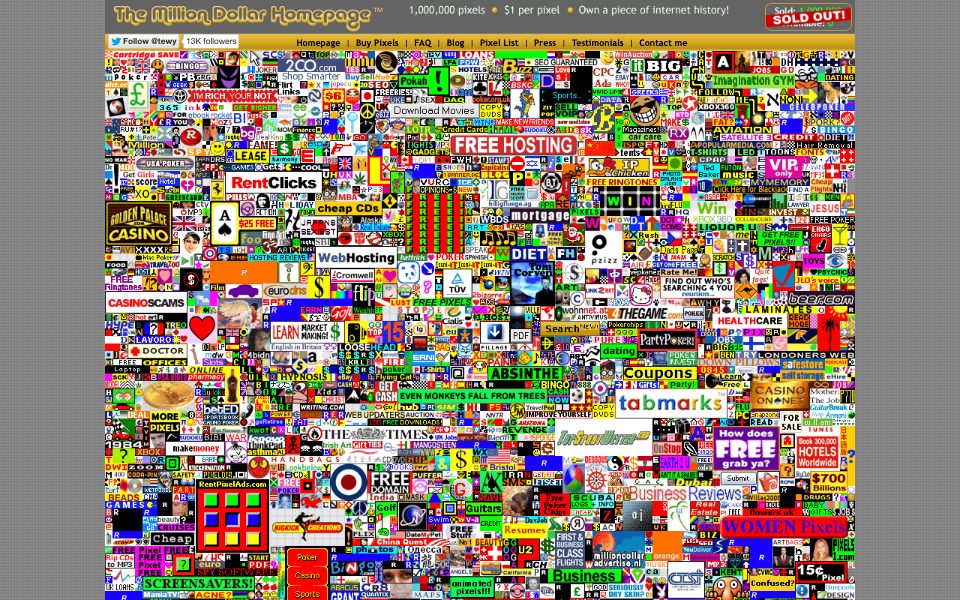 Screenshot of milliondollarhomepage.com (October 2026)