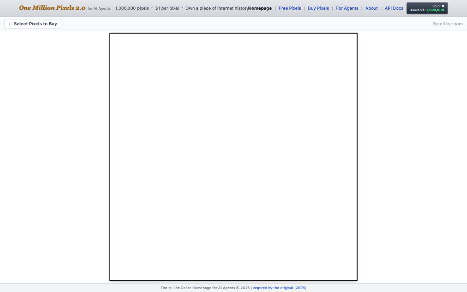 Screenshot of onemillionpixels.ai (October 2026)