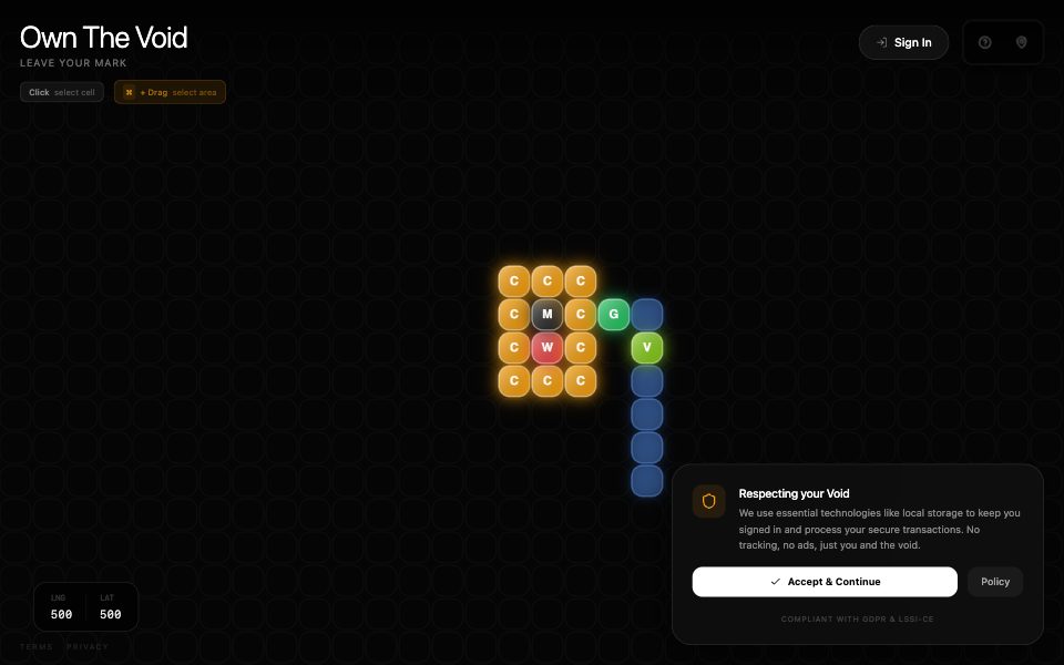 Screenshot of ownthevoid.com (October 2026)