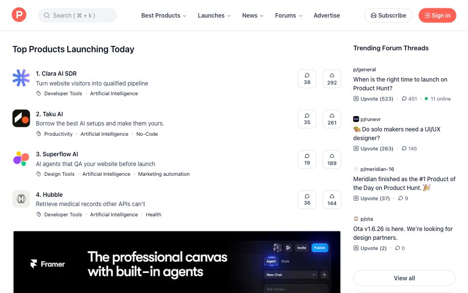 Screenshot of producthunt.com (October 2026)
