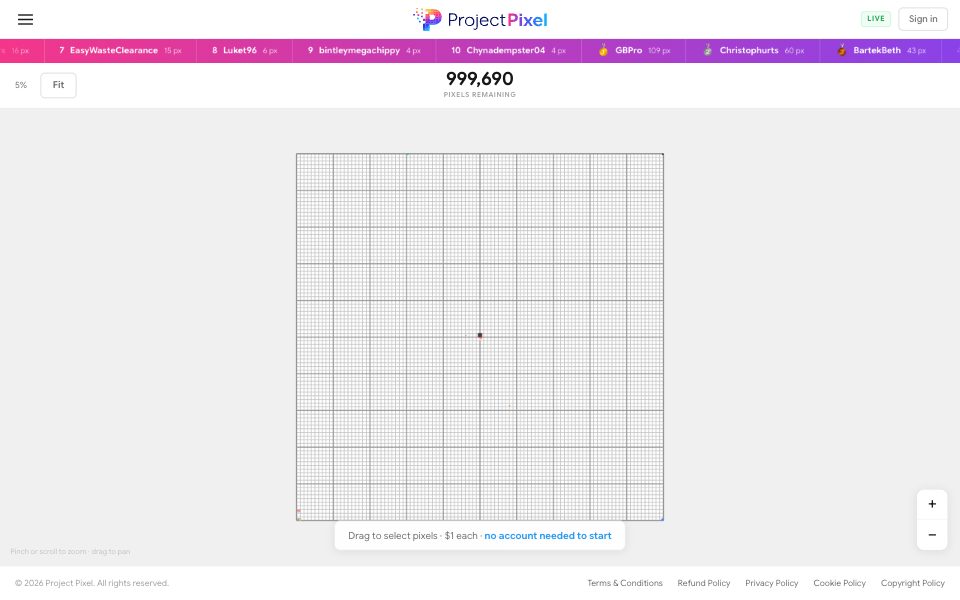 Screenshot of projectpixel.art (October 2026)