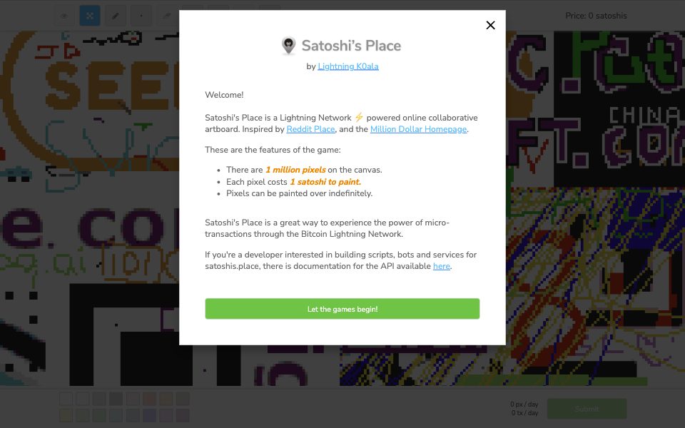 Screenshot of satoshis.place (October 2026)
