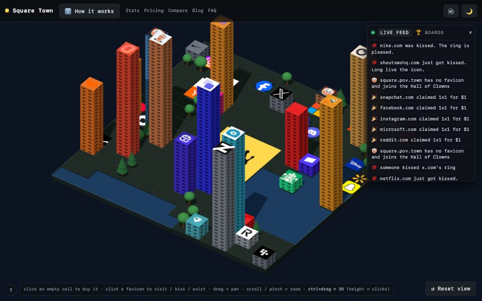 Screenshot of Square Town's 3D favicon wall (October 2026)