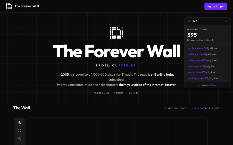 Screenshot of theforeverwall.com (October 2026)
