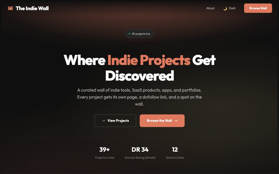 Screenshot of theindiewall.net (October 2026)