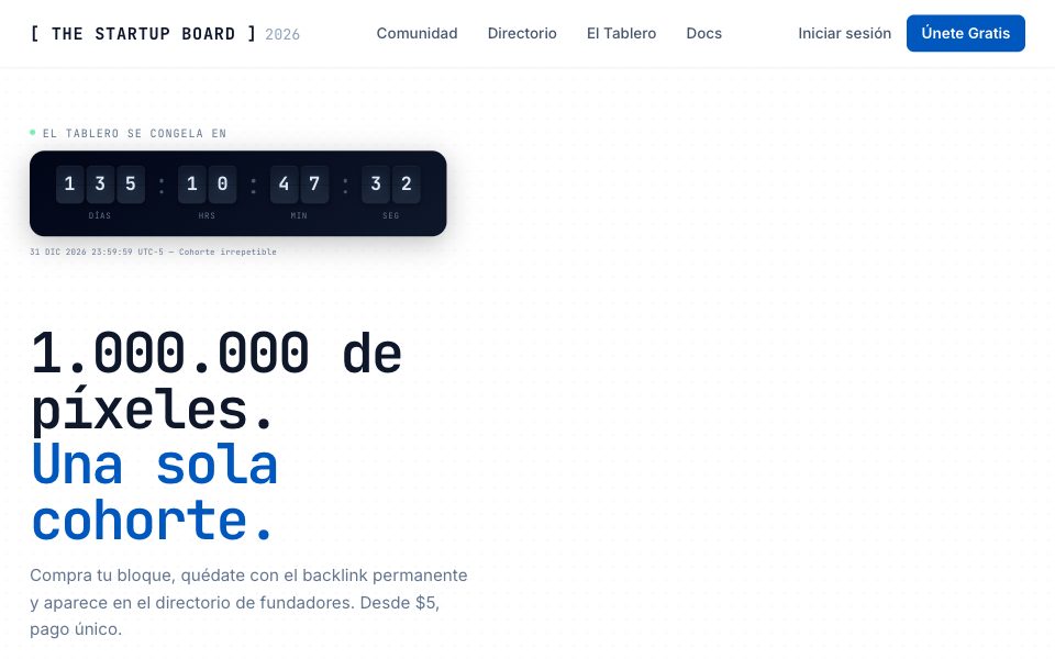 Screenshot of thestartupboard.net (October 2026)