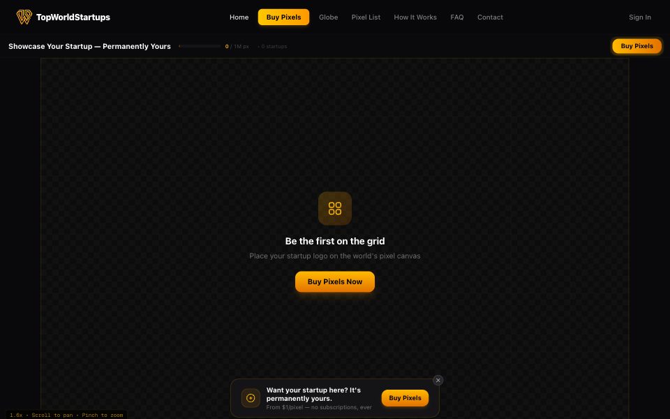 Screenshot of topworldstartups.com (October 2026)
